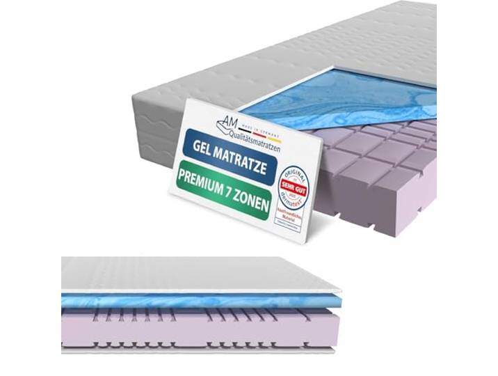 AM Qualitätsmatratzen Premium 7 Zonen Gelmatratze 120x200 H2 - Made in Germany - Oeko TEX Memory Foam Matratze 120x200-23 cm Hoch - Kaltschaummatratze 120x200 H2 mit 4cm Gelauflage