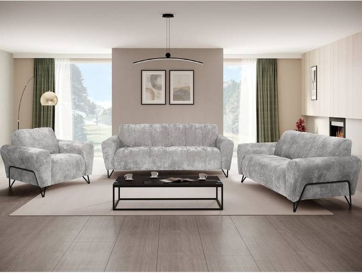 Beautysofa Polstergarnitur VOLARE Modernes Sofa Set mit 3-Sitzer, 2-Sitzer & Sessel, (hochwertige Couchgarnitur für Wohnzimmer & Salon, Design Polstermöbel im modernen Stil), schwarze Metallbeine