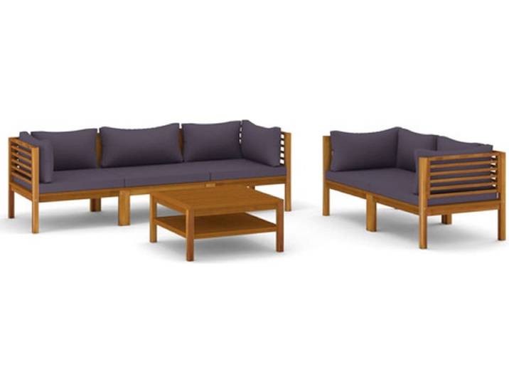 vidaXL - 6-delige - Loungeset - met - kussens - massief - acaciahout