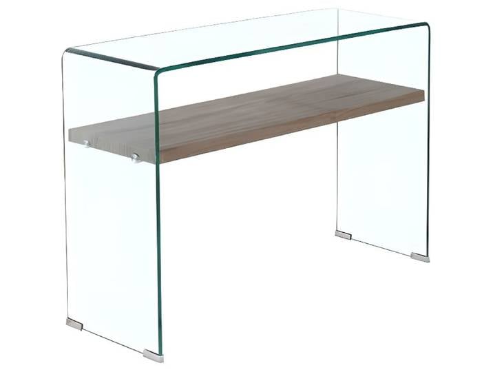 Console en verre trempé étagère en bois décor chêne - ICE