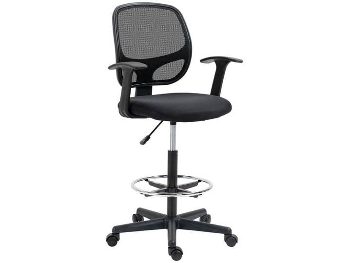 LIA Chaise bureau ergonomique dessin maille repose-pieds noir 60x56x110-132cm
