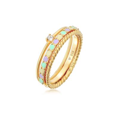 Ring-Set ELLI "Ring Multi-Color Emaille 3er Set 925 Silber, mit Kristallen von Swarovski" Gr. 56, gold, Fingerringe, Damen, 56, Silber 925 (Sterlingsilber)