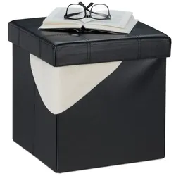 Relaxdays Kunstleder Sitzhocker mit Stauraum Schwarz