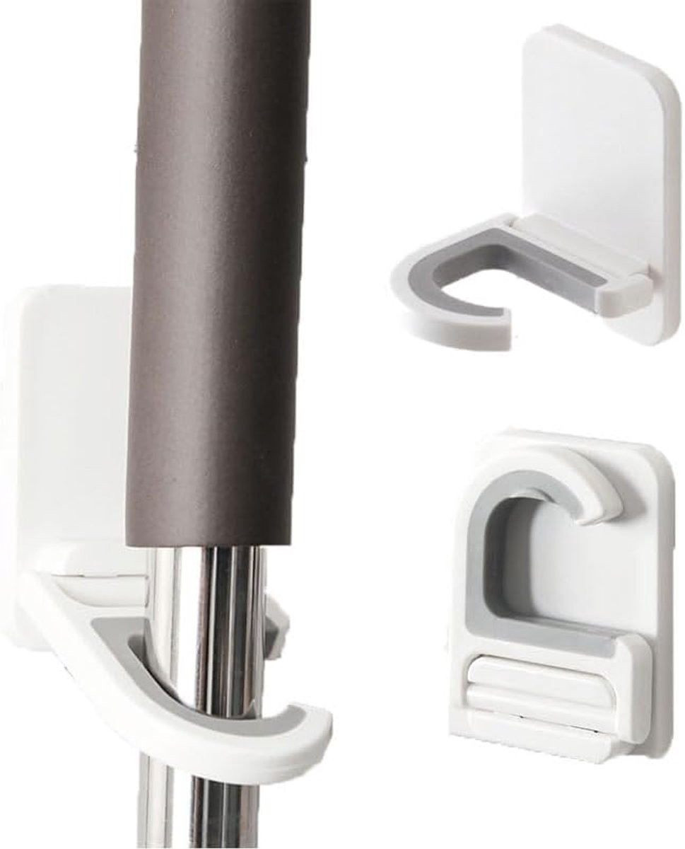 Zalati Bezemhouder en Mop Hanger Set van 3 stuks, Zelfklevende Wandmontage Gereedschapsorganizer voor Tuin, Keuken, Garage of Zwembad