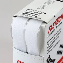 Klettband SET in Spenderbox, 20 mm, 5 m, selbstklebend, weiß, Kunststoff