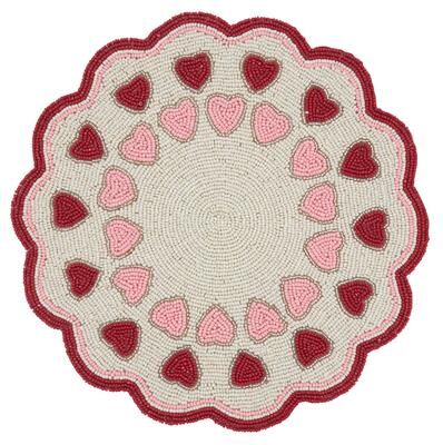 Saro Lifestyle Beaded Heart Placemats (Set of 4) - Valentine's Day Placemats for Romantic Dining and Seasonal Entertaining