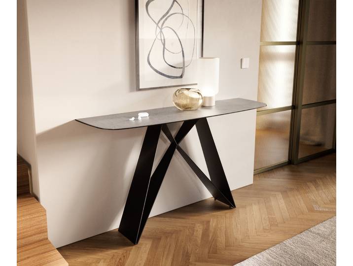 Konsolentisch Edge Boot 140x40 cm Keramik Beton Grau Velio Metall Schwarz, Konsolentische