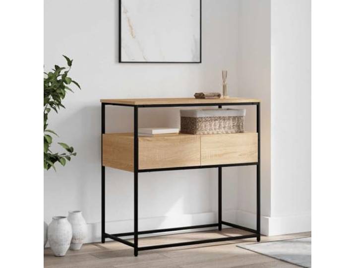 Konsolentisch Sonoma-Eiche 75x40x75 cm Holzwerkstoff mit Metallrahmen Sonoma-Eiche, Holzwerkstoff, Metallrahmen, verstellbare Füße, mit Wandhalterung, für Flur und Wohnzimmer