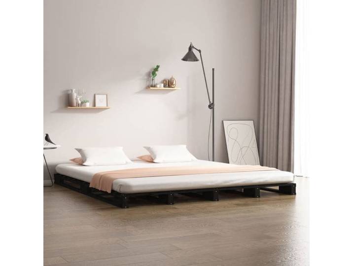 SOLO - NEUF Lit de palette sans matelas noir 140x190cm bois massif 7681 5107