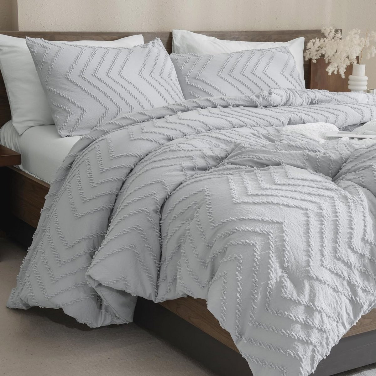 Zilverkleurige 3-delige microvezel dekbedset voor volwassenen in Bohemian stijl
