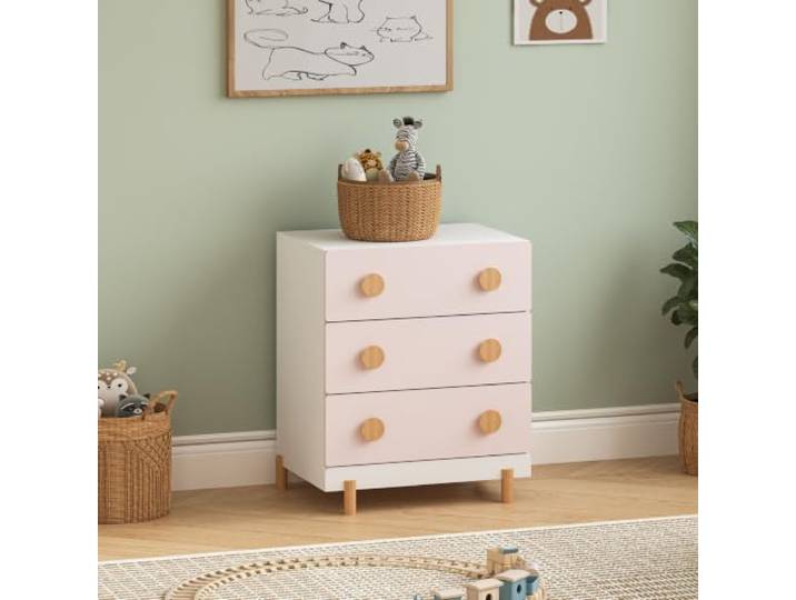 [en.casa] Kommode Kinderzimmer Vaarentaa 55x41x66 cm Cotton Candy Kinderkommode mit 3 Schubladen, Schubladenschrank, Aufbewahrung Kinderzimmer, Kinderschrank, Stauraum, Holzbeine