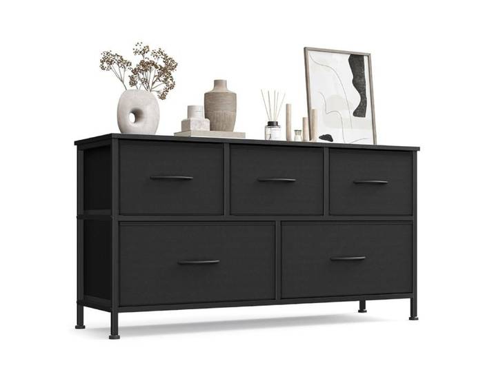 Commode 5 tiroirs acier noir mat rangement chambre salon couloir entrée cadre robuste stockage vêtements accessoires
