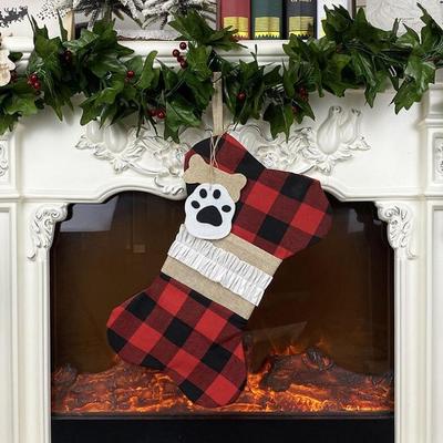 Inspired Deals Bone Shaped Dog Christmas Stocking Pet Gift Bag And Rustic Holiday Decoration red Black Grid