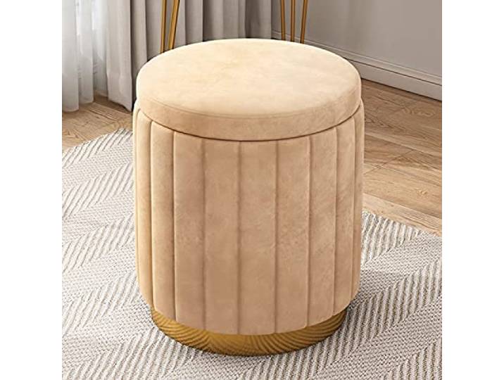IXMLDAXD Der Stuhl, Large Velvet Storage Ottoman - Upholstered Foot Rest Stool with Gold Base for Vanity or Living Room(Yellow)