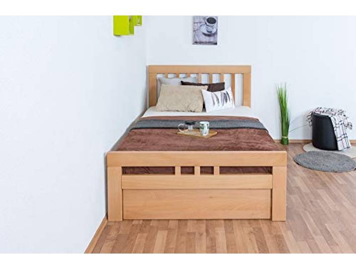 Steiner Shopping Einzelbett/Gästebett Easy Premium Line K8 inkl. 1 Abdeckblende, 120 x 200 cm Buche Vollholz massiv Natur