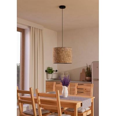 EGLO Hängeleuchte "BUTTERBURN", schwarz (schwarz beige, grün), 1, Ø 36cm H: 110cm, 1 Stk., Leuchten, Pendelleuchte, Esszimmerlampe, Textil mit Birkenblättern, Ø 36cm, Hängeleuchte