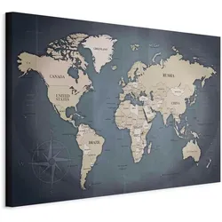 Leinwandbild World Map Grau/Beige