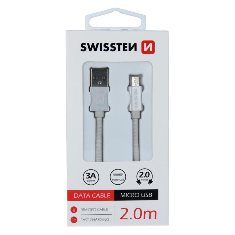 Swissten Datenkabel Textil USB / Micro-USB 2.0 M (2 m, USB 2.0) (71522303)