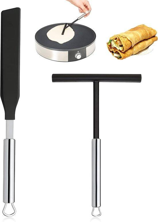 Famanu pannenkoeken set, 2-delig: T-vormige deegverspreider en spatel voor crêpes en pannenkoeken
