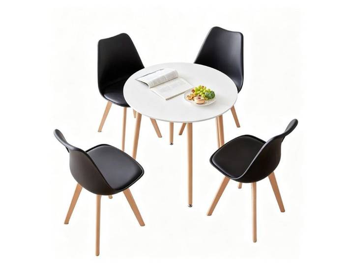 Ensemble Table Et Chaises Ø80x75 cm 5 Pièces Design Moderne - Table À Manger Avec Chaises - 4 Chaises Noires - Bois - Blanc/Noir