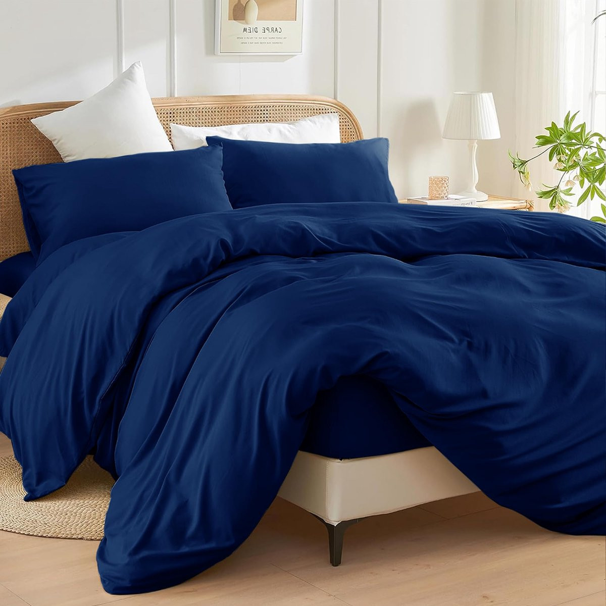 3-delige Kingsize Dekbedovertrek Set van Geborsteld Microvezel in Marineblauw