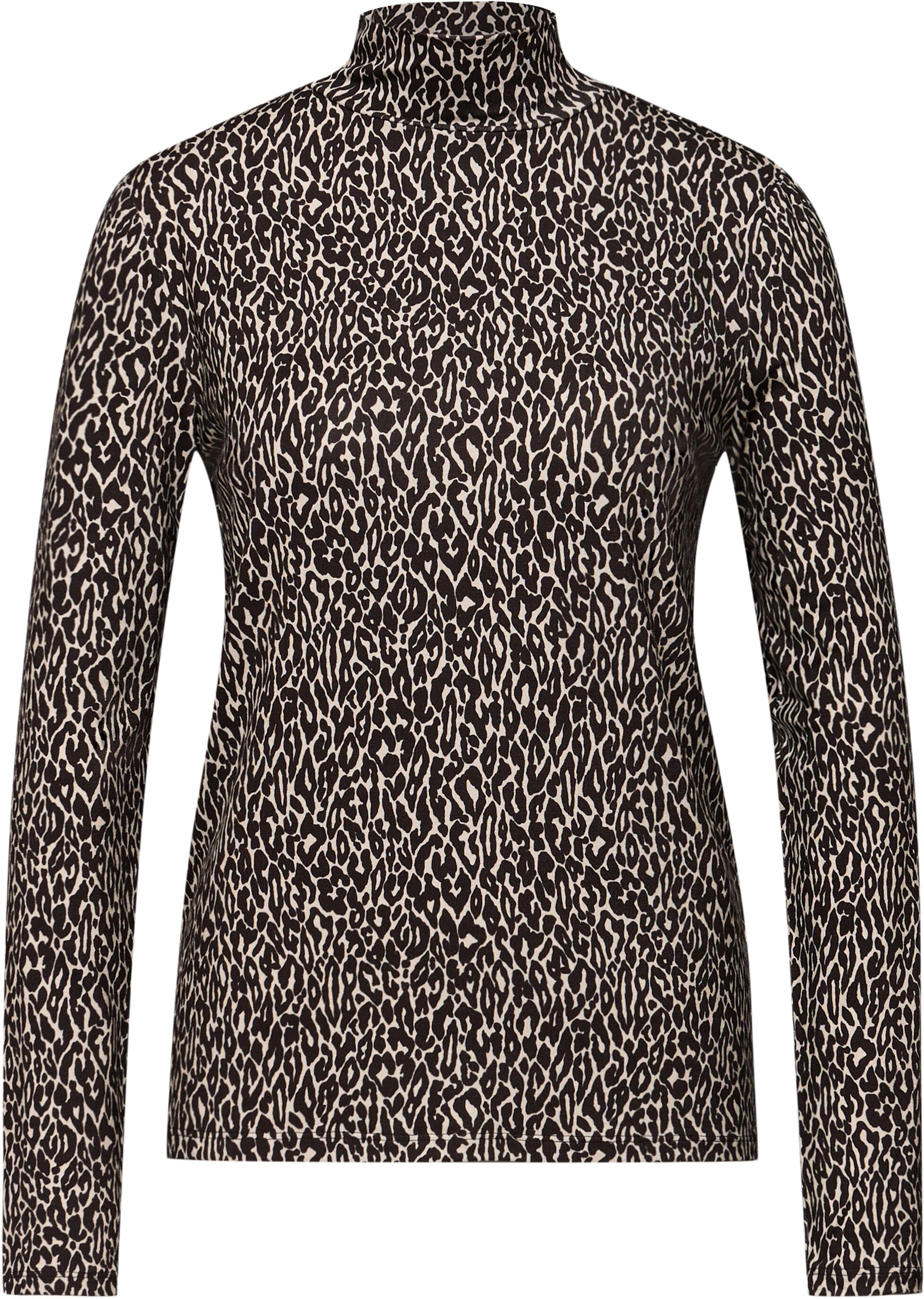Langarmshirt STREET ONE, Damen, Gr. 34, schwarz-weiss (molten earth), Jersey, Obermaterial: 95% Viskose, 5% Elasthan, tailliert hüftbedeckend, Rundhals, Shirts Langarmshirt, mit Leo-Animal-Print molten earth 34