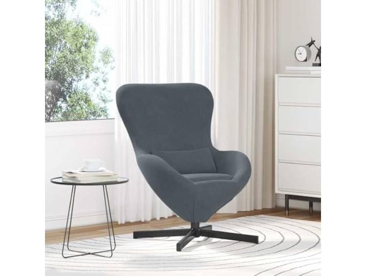 NLQMSU Sessel, Ei, Velours, Dunkelgrau, 63 x 73 x 90 cm, drehbar Weicher Samt, Metall und Spanholz, Füße aus schwarzem Stahl, 360° drehbar, Pflege durch Absaugen