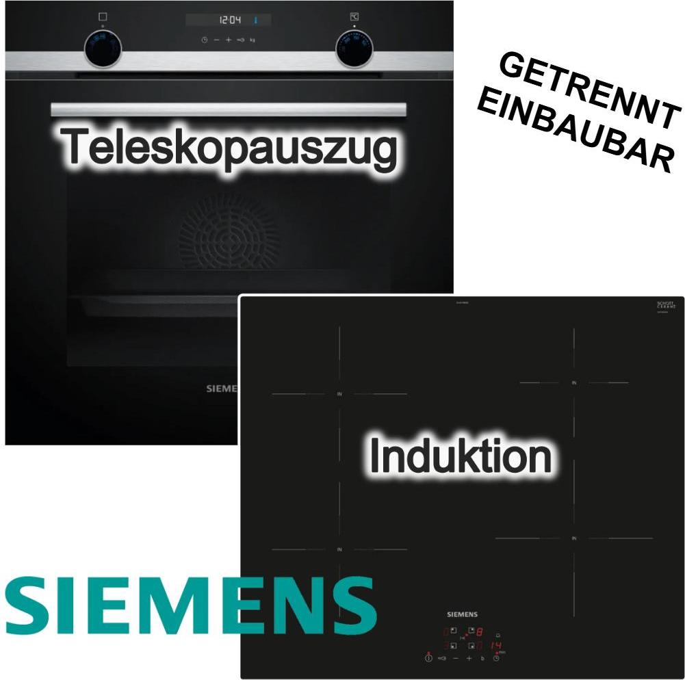 SIEMENS Herdset Backofen Teleskopauszug Hydrolyse EcoClean + Induktionskochfeld rahmenlos powerBoost touchControl