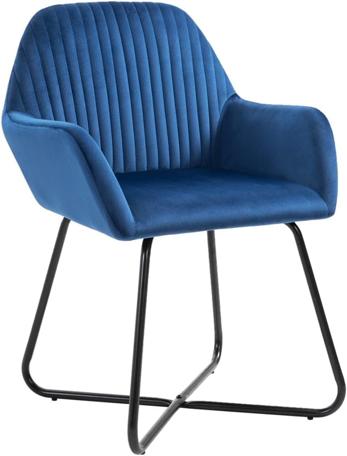 Set van 6 blauwe fluwelen eetkamerstoelen met armleuningen