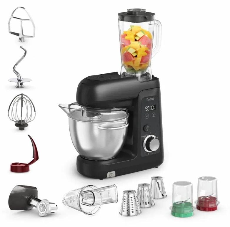 Tefal Bake Partner +, Küchenmaschine, QB5458, 4,6 l, Schwarz, Drehregler, 1,25 l, Mixen, 1,8 kg