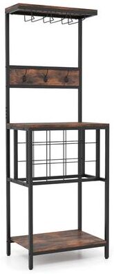 Tall Wine Rack Freestanding Floor Wine Bar Cabinet w/ 3 Glass Racks