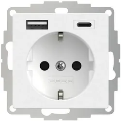 2USB, Steckdose, 2U-449528 Schutzkontakt-Steckdose mit USB-Ladeausgang, erhöhter Berührungsschutz, VDE IP20 Reinweiss