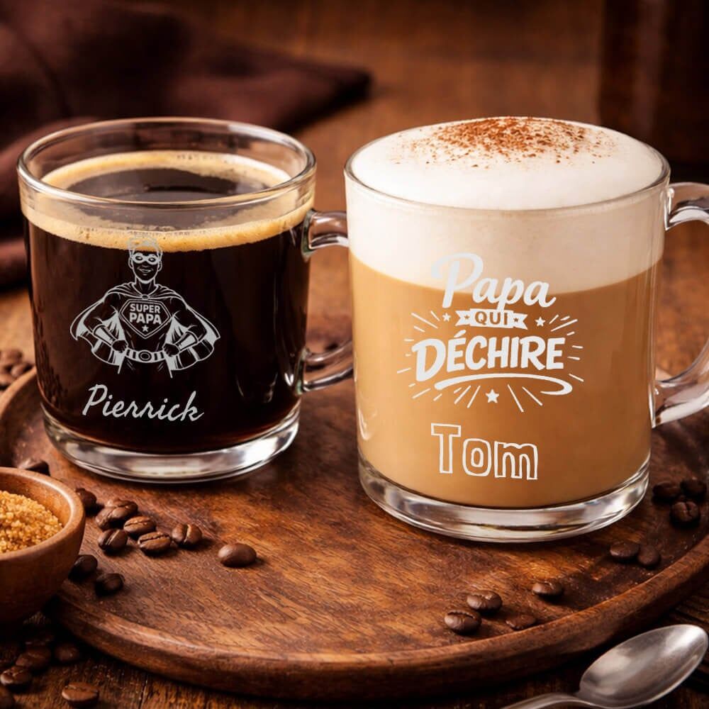 Ocadeau Tasses papa en verre gravées