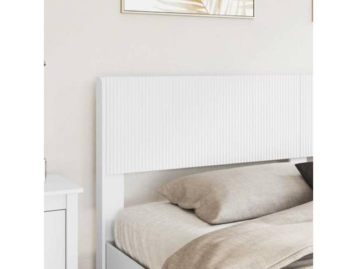 KTHLBRH Bett mit Stauraum und Kopfteil weiß Technisches Holz, Lattenrost, integrierte Ablagen, modernes Design