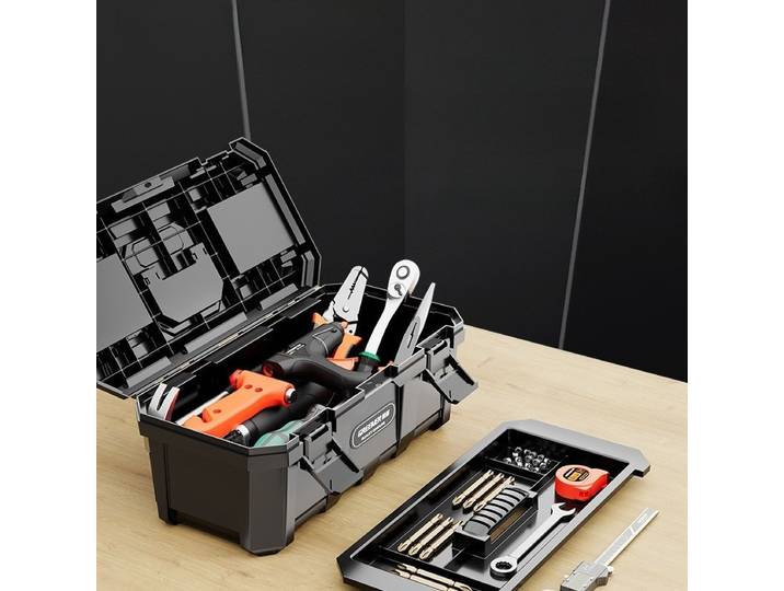 Boîte à outils robuste antichoc pour le rangement des outils et les travaux en extérieur, rangement multifonctionnel pour matériel