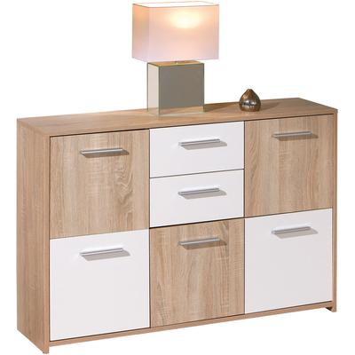 Sideboard INTER LINK "Elvezia, Kommode weiß/Eiche Sonoma, Stauraummöbel, modern", braun (sonoma eiche nachbildung, weiß), B:115cm H:77cm T:30cm, Holzwerkstoff, Sideboards, Sideboard, Für Wohnzimmer & Schlafzimmer, BxTxH: 115 x 30 x 77 cm