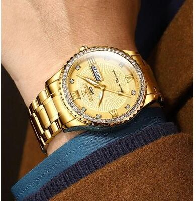 Drop Dash Deals Waterproof Gold Men's Watch Classic Stainless Steel Analog Business Gift Waterproof Gold Men's Watch Classic Stainless Steel Analog Business Gift