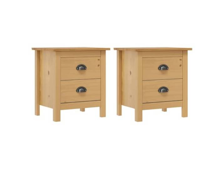 KUTYWEXFM Nachttisch 2er Set Massivholz Kiefer 46x35x49,5cm Honigbraun Kompakte Beistelltische aus Echtholz mit 2 Schubladen für Schlafzimmer, zeitloses Design in Honigbraun, 2 Stück.