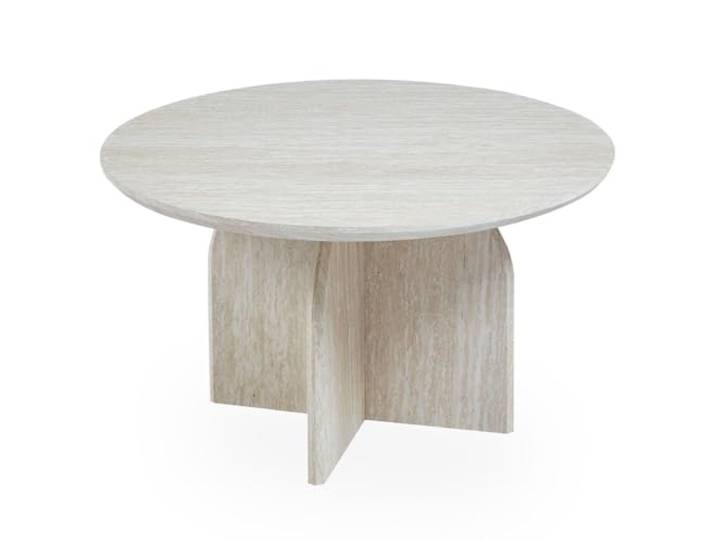 Menzzo Table Basse Ronde CALYPTUS 80 cm – Effet travertin Beige – Table Design Moderne élégante pour Salon Contemporain