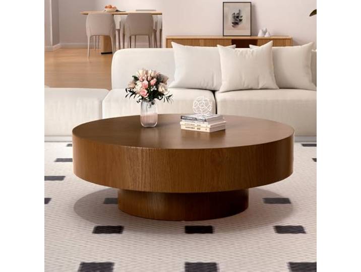 RZTPYS Moderner Runder Couchtisch Mit Stabiler Basis, Runde Couchtische Mit Natürlicher Holzmaserung, Teetisch/Zentraltisch Für Wohnzimmer, Wohnung, Büro, Braun,D100cm