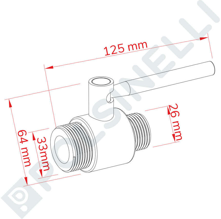Polsinelli Vanne à boule inox 1" M x 3/4" M DN20