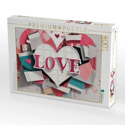 CALVENDO Puzzle Abstrakt buntes Design mit Herz und Text Love | 1000 Teile Lege-Größe 64x48cm Foto-Puzzle für glückliche Stunden