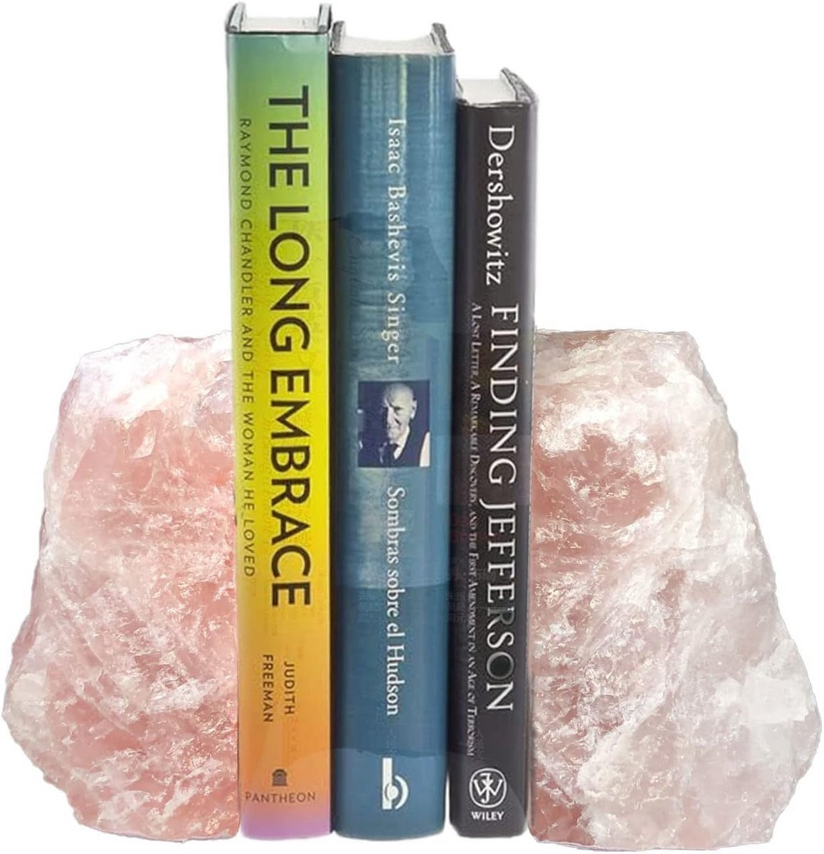 Set van 2 decoratieve boekensteunen van zware rozenkwarts uit natuursteen