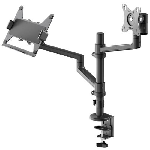 goobay Laptop-Monitor-Halterung Deluxe 74417 schwarz für 1 Monitor und 1 Notebook, Tischbohrung, Tischklemme