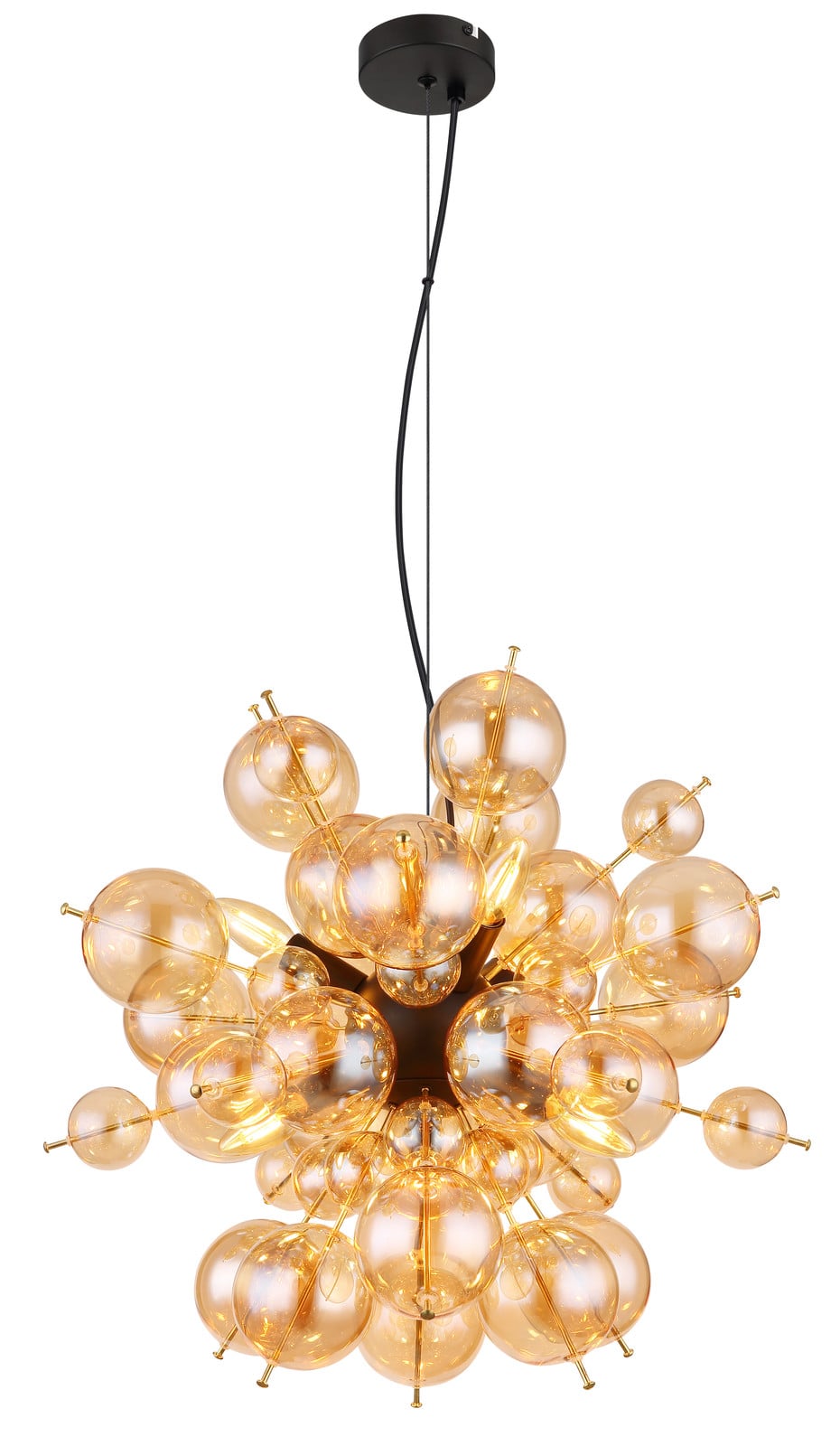 Globo Lighting Hanglamp Udo Amber Glas Goud/Zwart Ø 55cm