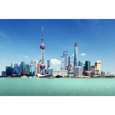 Fototapete PAPERMOON "SHANGHAI-STADT CHINA SKYLINE BRÜCKEN UFER FLUSS STRAND", bunt, B:3m L:2,23m, Vlies, Tapeten