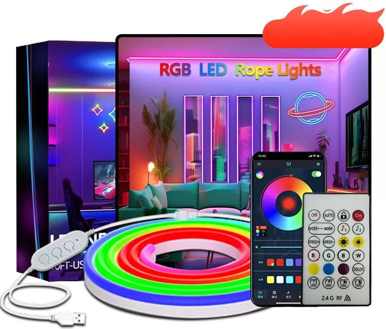 INF Ruban Néon LED RGBIC - Bluetooth & Télécommande 2.4G, Silicone Flexible DIY, Éclairage Ambiant Gaming 2 m