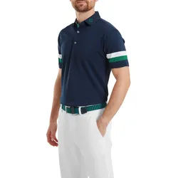FootJoy Polo Sleeve Stripe Pique, navy/grün/weiß