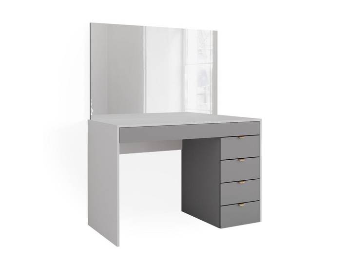 Vicco Schminktisch Elise, Weiß/Grau, 115 cm mit Spiegel, Weiß, Grau, Holzwerkstoff, 6 Fächer, Rechteckig,Rechteckig, 115x146.2x55 cm, Schlafzimmer, Schminktische