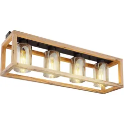 LED Deckenlampe Esstisch Retro Deckenleuchte rustikal Landhaus Deckenlampe Wohnzimmer Holz, MDF Glas rauch Metall, 4x 7W 630Lm warmweiß, LxBxH 75x20x22,5 cm